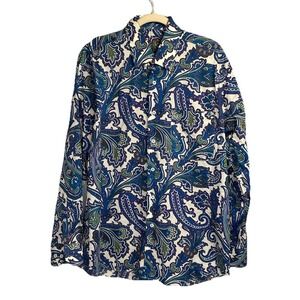 Alan Flusser Dress Shirt Men's Large Purple All Over Paisley Print Nylon Stretch